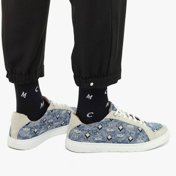 MCM Shoes - 𝐌𝐂𝐌 𝐍𝐞𝐰 𝐢𝐧 𝐁𝐨𝐱 Jacquard Monogram Low Blue Denim Suede Sneakers